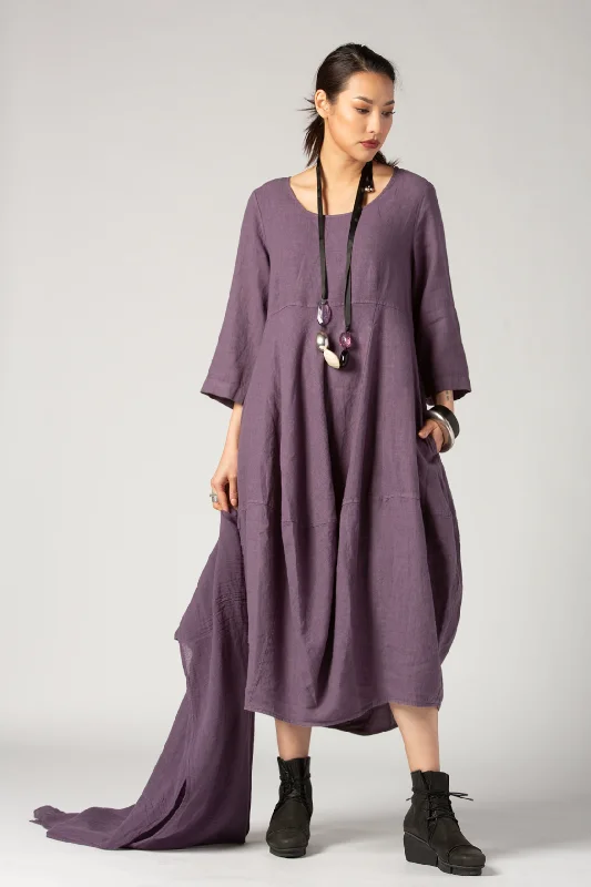 GRIZAS 3/4 Palloncino Dress in Purple Linen Denim unclassified dresses