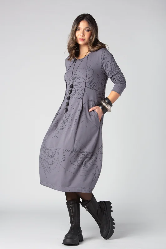 GRIZAS Scribble Dress in Grey Long sleeve unclassified dresses