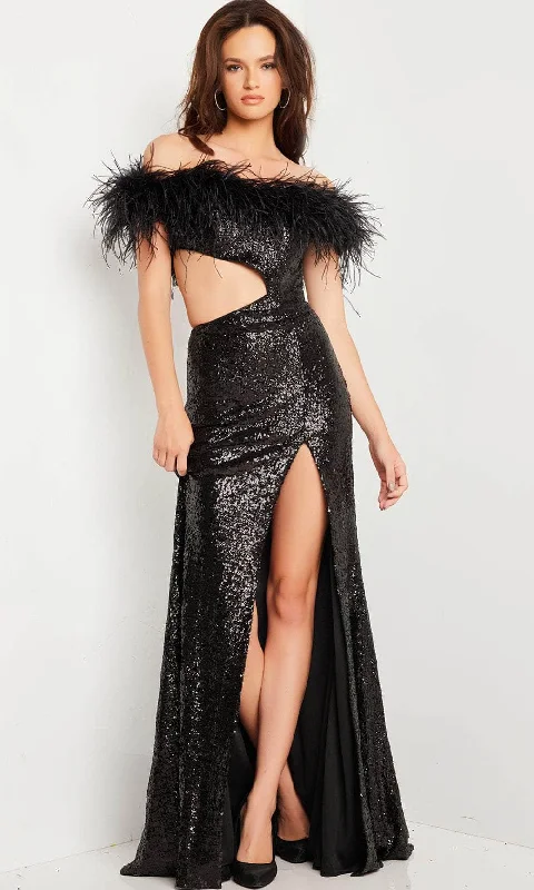 Jovani 36808 - Feathered Off Shoulder Prom Dress Beaded unclassified dresses