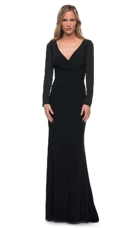 La Femme - Ruched V-Neck Formal Dress 29924SC Club unclassified dresses