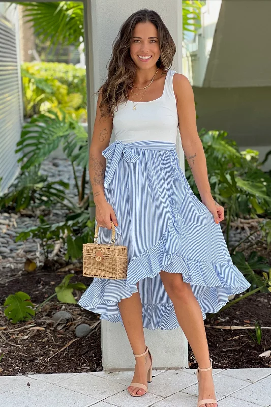 White And Blue Striped Dress High-low unclassified dresses