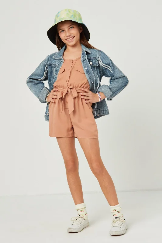 Button Up Belted Tank Romper Elegant Tank Dress