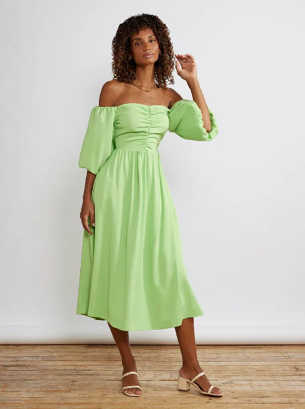 Alexis Green Bardot Midi Dress Embroidered Midi Skirt