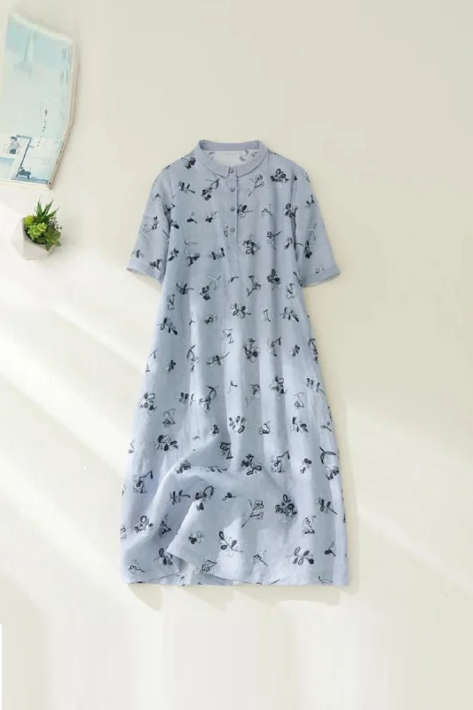 Thin Light Soft Floral Loose Summer Dress Lady Dress Women Casual Midi Dress Elegant A-line Skirt