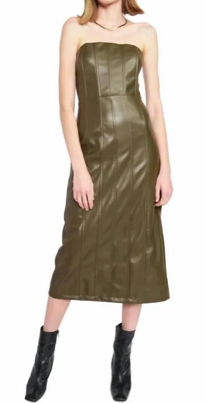 Vegan Leather Midi Dress in Olive Bohemian Midi Skirt