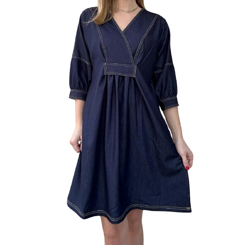 Dixie V-Neck Dress Denim In Navy Buttoned-up Denim Skirt