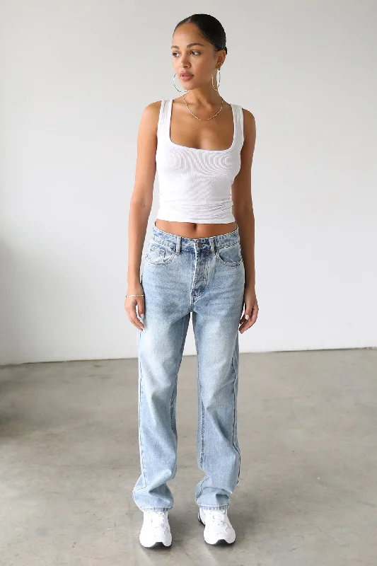 DOGMA Classic High Rise Straight Leg Denim Jeans Light Wash High-Waisted Denim Skirt