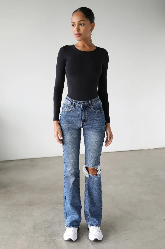 DOGMA High Rise Flare Leg Denim Jeans Dark Wash Casual High-waisted Denim