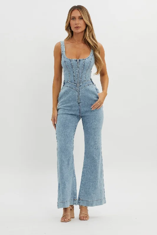 Intermission Flared Leg Jumpsuit Denim Denim Skirt Glam