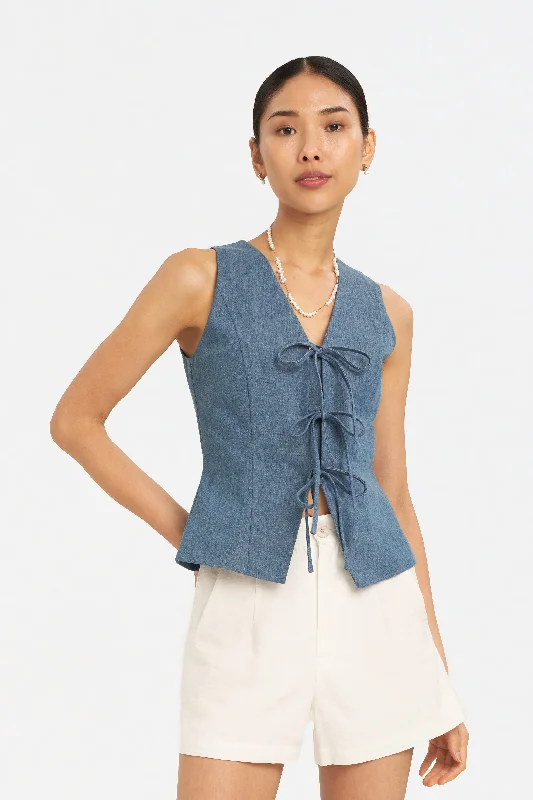 Jada Denim Tie-Front Vest Top Flowy Denim Skirt