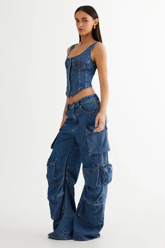 LIONESS Smokeshow Jean Blue Denim Cool Denim Skirt