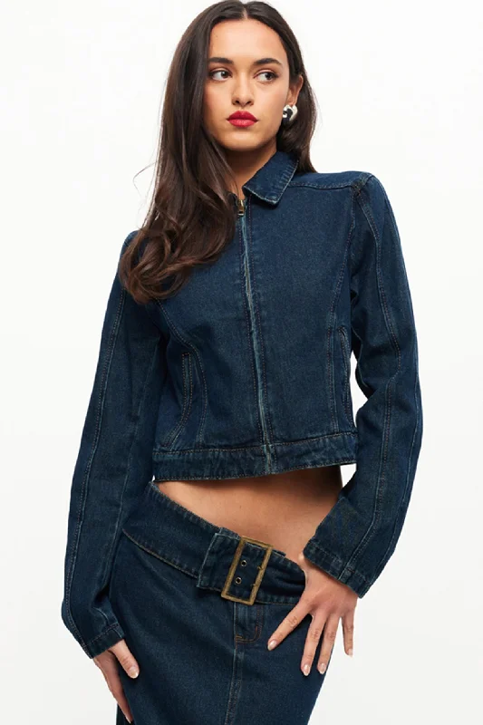 LIONESS Uma Denim Jacket Denim Blue Flared A-line Denim