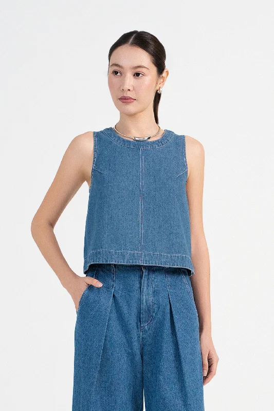 [Petite] Sam Sleeveless Denim Shift Top Denim Skirt Trendy