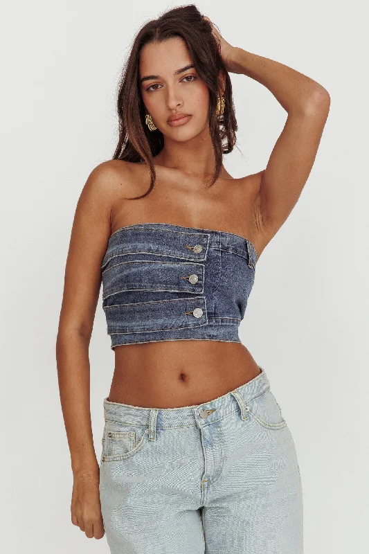 Pop Fizz Strapless Denim Cropped Top Medium Blue Chic Denim Skirt